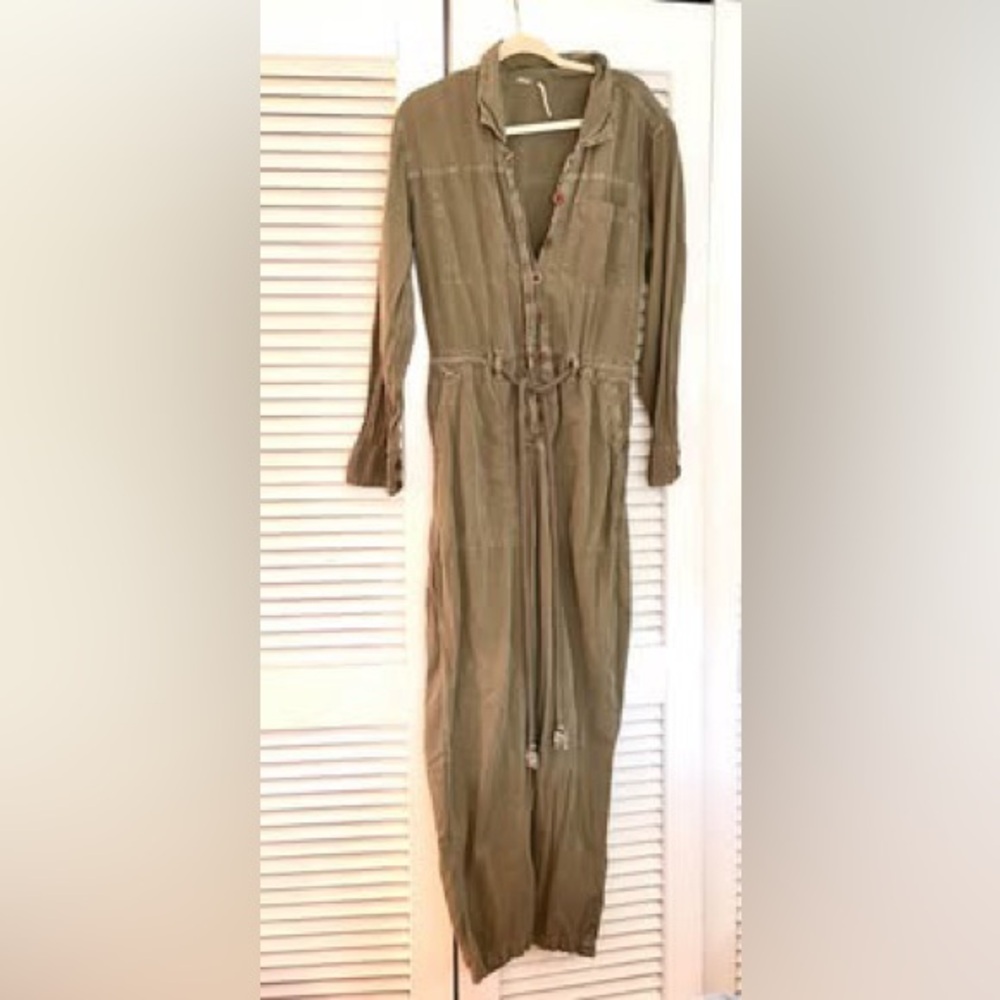 Free People Army Green Long Sleeve Jumpsuit